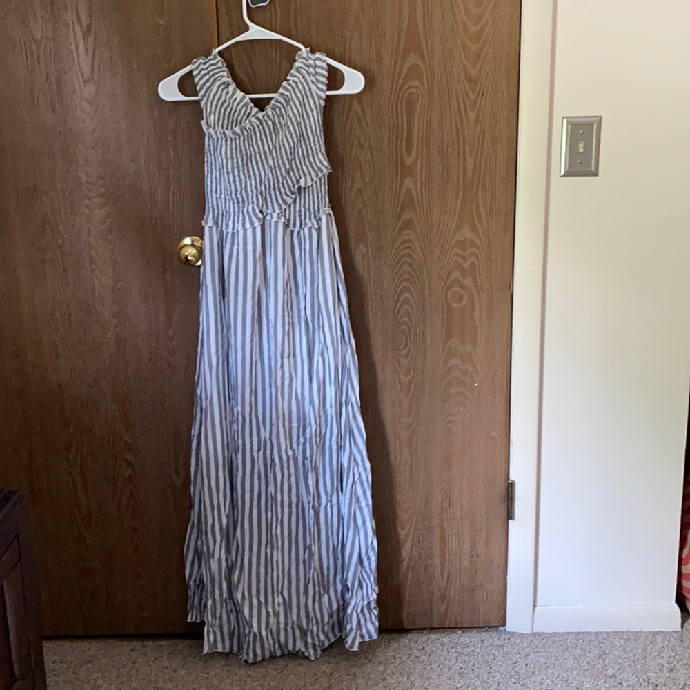 Stripe Print Fashion Smocked Chest Maxi Dress